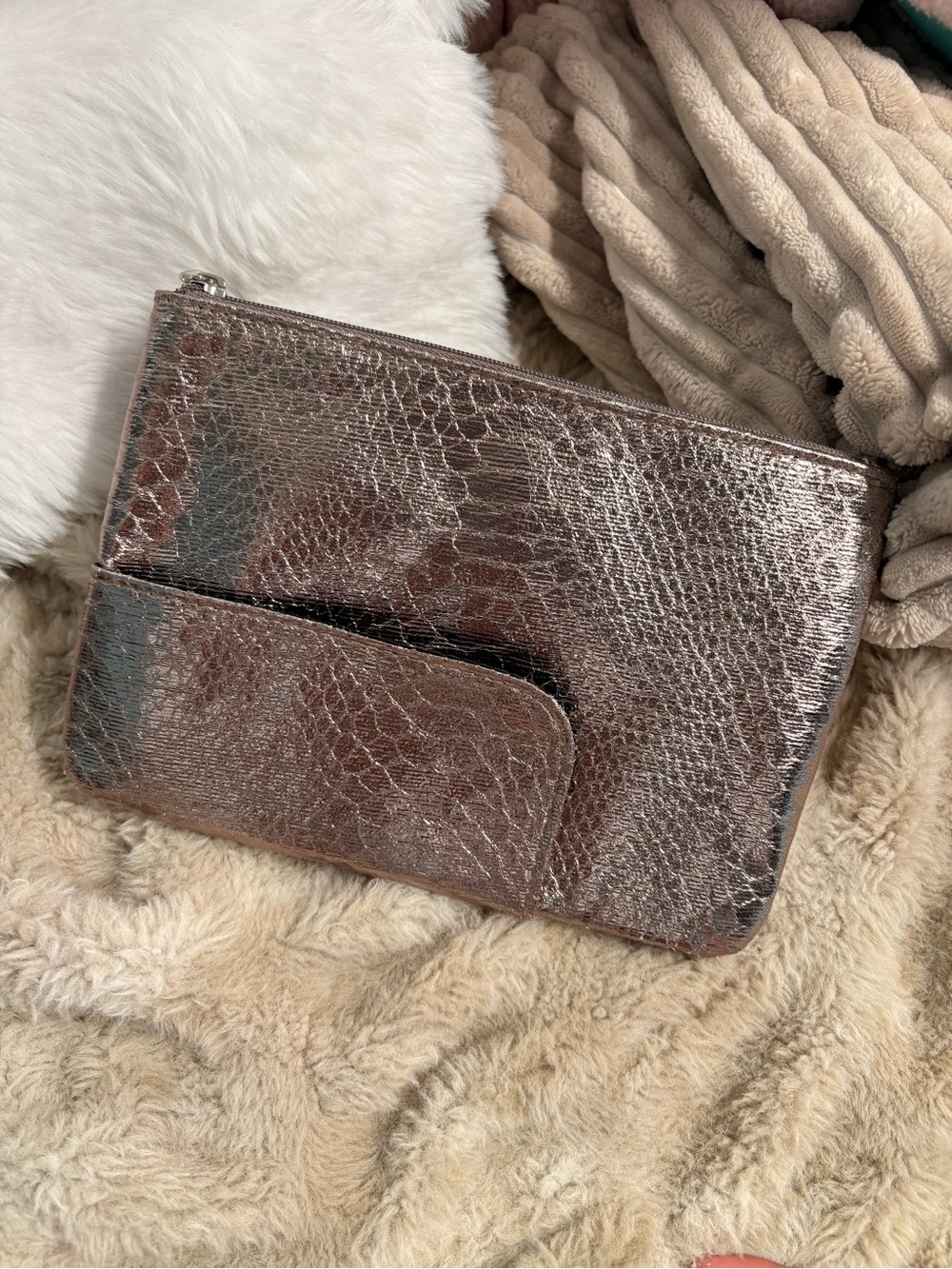 Metallic Snake-Embossed Clutch Wallet